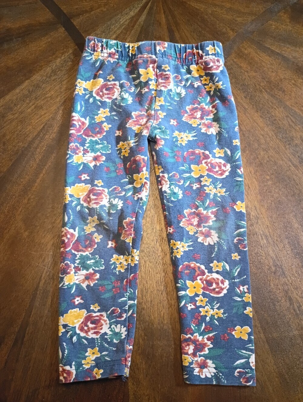 Girls Floral Leggings Size 2T Blue Multicolor Stretch Cotton Toddler Pants